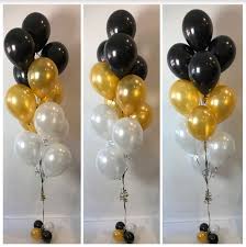 Black Gold And White Ombre Affect Balloon Floor Arrangement Gold Graduation Party Black Gold Party Gold Theme Party