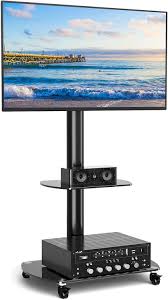 Tv stands, consoles, & entertainment centers to reflect your style and inspire your home. Buy Rfiver Universal Swivel Mobile Tv Stand With Wheels For 32 55 Inch Flat Screen Tv Monitor Up To 77lbs Portable Tv Floor Stand With Glass Av Shelves Rolling Corner Tv Stand For