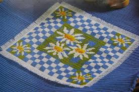Placemats and napkins 10 counted cross stitch patterns crafts. Daisy Daisies Chequered Place Mat Egg Cosy Table Linen Spring Cross Stitch Charts Patterns For Sale