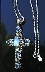 Nicky Butler Sterling 2 7 8 Quot X 1 3 4 Quot Larimar Blue Topaz Pearl Cross Amp Chain Blue Pendant Blue Topaz Cross Chain