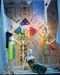 Yellow Green Patterns Window Display Design Visual Merchandising Display Design