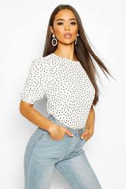 Black And White Polka Dot Blouses For Womens Volume Sleeve Polka Dot Blouse Boohoo In 2020 With Images Women Chiffon Blouse Blouses For Women Polka Dot Blouse