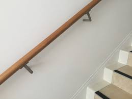 Round Wooden Handrail With Satin Chrome Brackets And No Base Plate Wood Handrail Stairs Design Timber Handrail