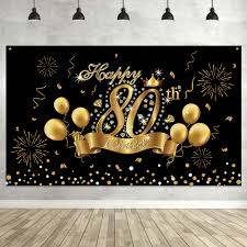(no reviews yet) write a review. 80th Birthday Black Gold Party Decoration Extra Large Fabric Black Gold Sign Poster For 80th Anniversary Photo Booth Backdrop Background Banner 80th Birthday Party Supplies Buy Online In Antigua And Barbuda At