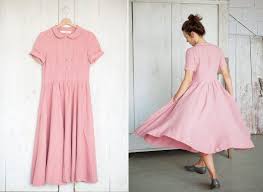 Linen Dress Pink Dress Designer Dress Handmade Dress Classic Linen Dress Mustard Colored Dress Pink Linen Dress