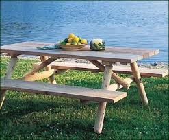 Pemaquid Picnic Table Classic Picnic Table With Attached Benches 29 H 6 Or 8 L Overall 57 W Table Walpole Outdoors Railings Outdoor Patio Furniture