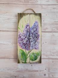 Original Lilac Painting Flower Painting On Wood Lilac Lovers Gift Purple Wall Decor Purple Flower Art Ac Lilac Painting Flower Painting Acrylic Wall Decor