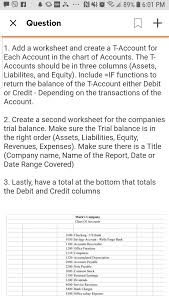 Question 1 Add A Worksheet And Create A T Accou Chegg Com