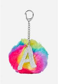 Rainbow Initial Pom Key Chain Keychain Pom Pom Pom Pom Keychain
