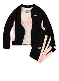 Girls 4 6x Puma Sweatshirt With Tee And Joggers Set Black Size 6x Puma Sweatshirts Sweatshirts Jogger Set