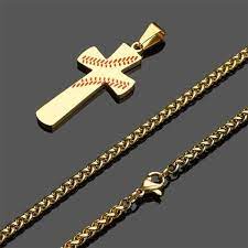 Men S Cross Pendant Necklace With Motivational Quote From The Bible Baseball Cross Baseball Cross Necklace Baseball Necklace