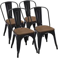 Make mealtimes more inviting with comfortable and attractive dining room and kitchen chairs. Amazon Com Yaheetech 18 Inch Classic Iron Metal Dinning Chair With Wood Top Seat Indoor Outdoor Use Chic Dining Bistro Cafe Side Barstool Bar Chair Coffee Chair Set Of 4 Black Home Kitchen