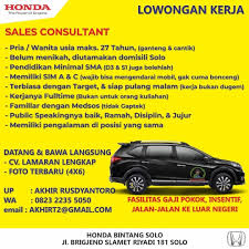 Jadi, meskipun sedang berada di rumah seseorang bisa tetap mendapatkan income yang cukup. Lokersolo Lowongan Kerja Honda Bintang Solo 1 Sales Facebook
