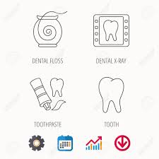 Dental Floss Tooth And Toothpaste Icons Dental X Ray Linear