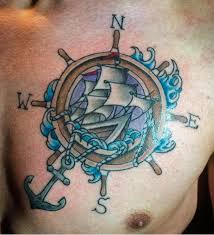 Anchor and compass and wheel men tattoo. 50 Simple Nautical Tattoos For Guys 2021 Star Compass Small Designs