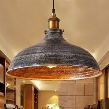 Vtg ceiling light globe shade art deco nouveau concentric wave pattern round. Niuyao 14 Wide Rustic Industrail Big Barn Pendant Light Lamp Dome Shade Hanging Ceiling Light Rust Silver 427709 Amazon Com