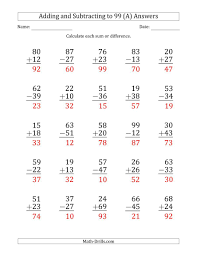 We have thousands of worksheets, covering all elementary math topics, including geometry, fractions, algebra, telling time, counting money, and more. The Large Print Adding And Subtracting 2 Digit Numbers With Sums And Minuends Up To 99 25 Questions A M Adding And Subtracting Money Worksheets Subtraction