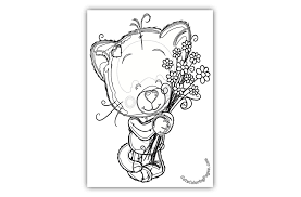 This coloring page shows her crawling into a hatbox and modeling the beautiful hat with flowers inside. Cute Kitten With Flowers Coloring Page Cats Coloring Pages