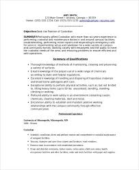 Skills displayed on the sample resumes of janitors include cleaning windows, glass, and mirrors using soapy water and other cleaners, sponges, and squeegees; Custodian Resume Template 6 Free Word Pdf Documents Download Free Premium Templates