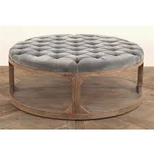 Marie French Country Round Grey Blue Tufted Wood Coffee Table Coffee Table Wood Blue Coffee Tables Upholstered Coffee Tables