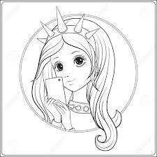 Savez vous que ce n'est pas bartholdi qui en est. Jeune Fille Sympa Avec Statue De La Couronne De La Liberte Faire Selfie Ou Photographier Sur Un Telephone Mobile Contour Dessiner La Page De Coloriage Livre De Coloriage Pour Adulte Vecteur Stock