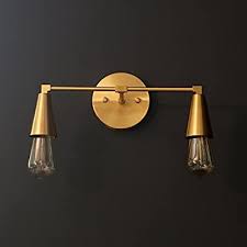 Nordic rectangular sconce lighting wooden led bathroom wall mounted lamp in beige. Modern Brass Double Cone Light Wall Sconce Vanity Brass 2 Bulb Cone Bathroom Sconce Amazon Com Bathroom Sconces Bathroom Sconce Lighting Wall Lights