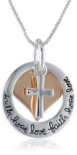 Two Toned Sterling Silver With Rose Gold Flashed Faith Hope Love Cross Charm Pendant Necklace 18 Cross Charms Charm Pendant Necklace Charm Pendant
