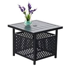 This brown rattan side table with a reserved umbrella hole is made of steel and perfect for outdoor space, such as patios, gardens, backyards, pool a reserved umbrella hole on the tabletop designed to hold umbrella poles with a diameter of up to 1.5 inches. Small Patio Tables With Umbrella Slot Wayfair