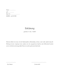 Die wichtigsten inhalte der eidesstattlichen erklärung. Erklarung Bachelorarbeit Erstellen Texwelt