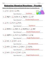 Balance the following equations and indicate the type of reaction taking place: Balancing Chemical Reactions Worksheet Set By Chemistry Wiz Tpt