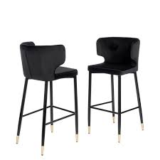 Everly Quinn Fortunato Curved Upholstered Bar Chair In Black Velvet Wayfair Bar Stools Bar Chairs Furniture