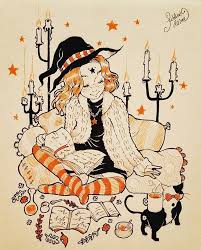 Hi Guys Day 4 Of The Witchyartchallenge Today Theme Was Working Place I Wanted To Draw A Cosy Witch On Some Cosy Pillow S Witch Drawing Art Drawings