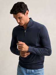 Reiss Merino Wool Half-Zip Funnel Neck Jumper in Midnight Navy - REISS