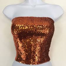 Orange Sequin Strapless Tube Top Etsy