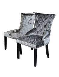 Velvet fabric cover dining chair perfect for desks, dining rooms, or sitting areas, this upholstered side chair strikes a traditional silhouette. Pair Of Crushed Velvet Door Knocker Dining Chairs Sue Ryder Shop