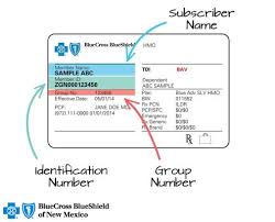 Sample health insurance id card: What S My Member Id Number Blue Cross And Blue Shield Of New Mexico