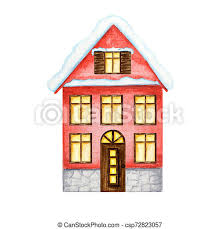 Pop red color exterior paint from freshideen. Watercolor Christmas Winter Red House With Luminous Windows And With Snow On The Roof On A White Background With Dark Brown Canstock