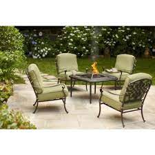 Edington 5 Piece Patio Fire Pit Set With Celery Cushions Fire Pit Furniture Fire Pit Patio Set Fire Pit Sets