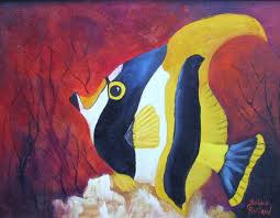 Black And Yellow Fish Black And Yellow Fish By Barbara Haviland Tropical 14x11 Fish Yellow Fish Watercolor Fish Fish Art