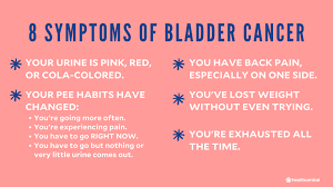 Blood in urine (hematuria), which may cause urine to appear bright red or cola colored, though sometimes the urine appears normal and blood is detected on a lab test Bladder Cancer Symptoms Causes Diagnosis And Treatment