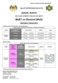 Semakan keputusan muet / muet result untuk sesi 1 2019 secara online dan sms. Jadual Waktu Muet On Demand Mod Upuonline 2019 2020 Facebook