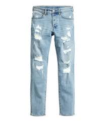 Trashed Skinny Jeans Light Denim Blue Men H M Us Ripped Jeans Men Ripped Skinny Jeans Skinny Jeans Men