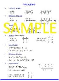 Factoring Summary Sheet Algebraic Expressions Teaching Math Summary