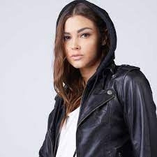 Womens Hooded Leather Jacket In Black 350 Dstld Leather Jacket Girl Leather Jacket With Hood Womens Hooded Jackets