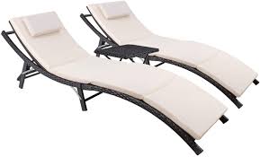Maybe you would like to learn more about one of these? Amazon Com Devoko Patio Chaise Lounge Sets Outdoor Rattan Adjustable Back 3 Pieces Cushioned Patio Folding Chaise Lounge With Folding Table Beige Furniture Decor