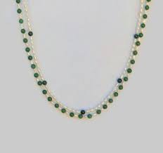 Jade And Pearl Necklace Two Strands Necklace Semi Precious Necklace Gem Stone Necklace Jade Semi Precious Necklace Red Crystal Necklace Glass Bead Necklace