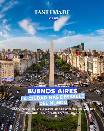 🇦🇷✨ ¡Buenos Aires fue elegida la ciudad más deseable del mundo! 🌍 En los Wanderlust Reader Travel Awards 2025, la capital argentina superó a destinos icónicos como Tokio, París y Barcelona, gracias
