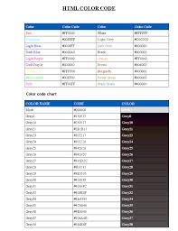 Standard Html Color Code Chart Free Download