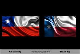 The texas flag has blue all along the left side, while on the chilean flag, the blue is only in the top left corner. Chilean Flag Totally Looks Like Texan Flag Totally Looks Like