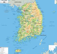 Detailed elevation map of japan with roads, cities and airports. Physical Map Of South Korea Ezilon Maps